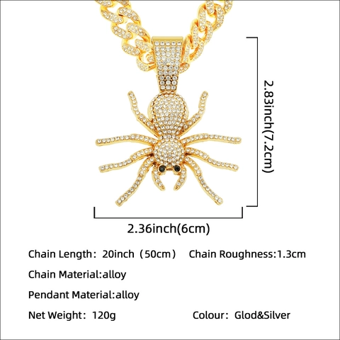 Hip Hop Spinne Anhänger Halskette Legierung Straß Übertrieben Iced Out Panzerkette Schmuck Für Herren Und Damen