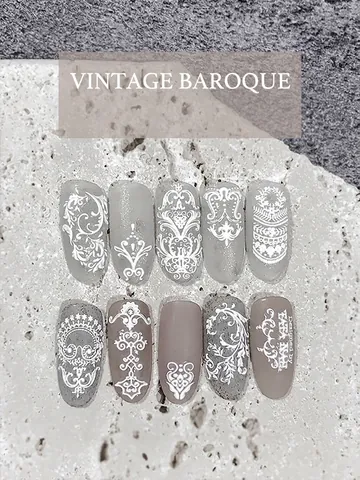 Nail Art Stickers White Embossed Relief Baroque Style Lace Flower Design Self Adhesive Manicure Decoration