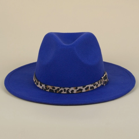 Chapeau Fedora En Feutre De Laine Pour Femmes Avec Bande Imprimé Léopard Et Boucle Métallique Dorée Large Bord Style Britannique