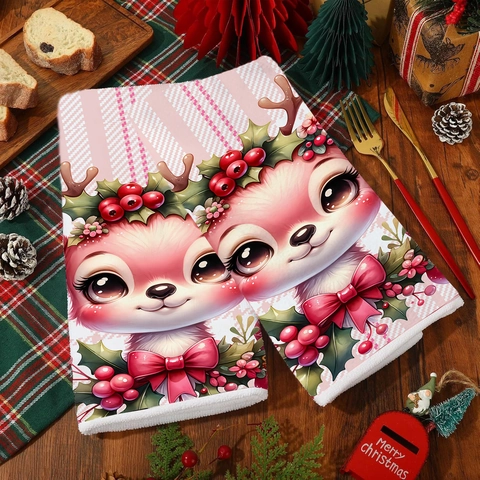 Asciugamani Da Cucina Natalizi Rosa Microfibra Morbida Canovacci Assorbenti Motivi Babbo Natale Renna Gingham Cartone Animato Casa