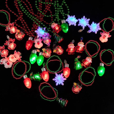 Christmas LED Glowing Pendant Necklace Holiday Party Light Up Necklace Plastic Bead Chain Fashion Jewelry