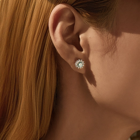 Sunflower Snowflake Stud Earrings 925 Sterling Silver Green Moissanite Zircon Elegant Luxury Jewelry For Women