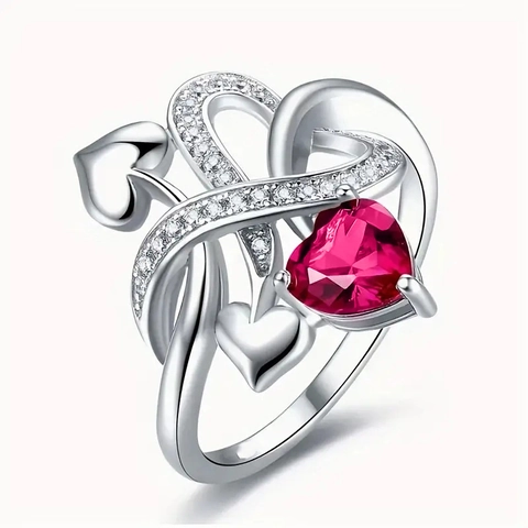Romantic Heart Ring For Women Copper With Cubic Zirconia Infinity Hollow Design Elegant Jewelry Accessory