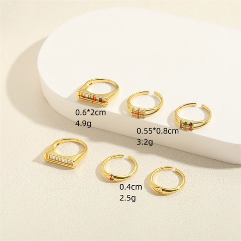 Elegant 14K Gold Plated Copper Open Adjustable Ring For Women Colorful Zirconia Double Layer Geometric Fashion Finger Jewelry