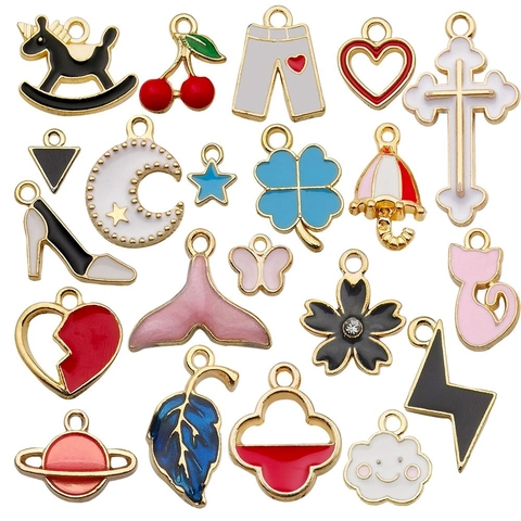 Ciondoli In Lega Di Smalto Pendenti Forme Miste Colorato Cuore Stella Fiore Per Creazione Di Gioielli DIY Collana Bracciale