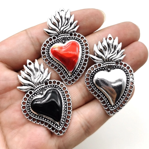 Pendentifs Sacré Cœur Alliage Filigrane Gothique Flamme Cœur Breloques Pour Fabrication De Bijoux Collier Boucle Oreille