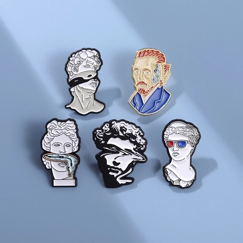 Broches En Émail D'art Créatif En Alliage De Zinc Sculpture Classique Portrait Pour Vêtements Sac À Dos Insignes Rétro