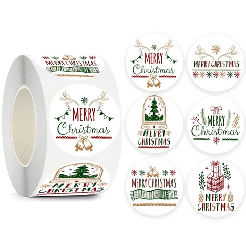 Merry Christmas Round Label Stickers Coated Paper Roll Gift Wrapping Decoration Envelope Seals Festive Greeting Labels