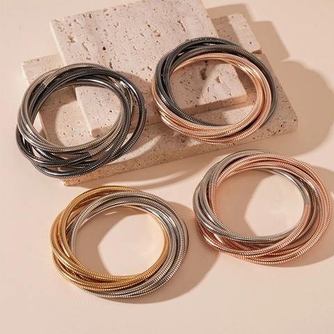 Pulsera Envolvente De Varias Capas Hueso De Serpiente Cobre Color Contrastado Elástico Joyería Minimalista Mujer