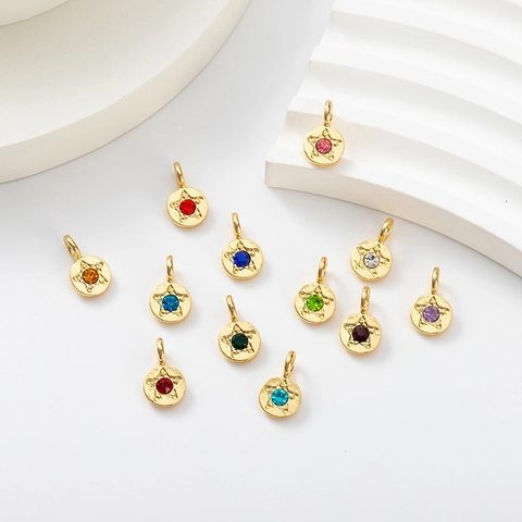 Breloques Étoile En Alliage Rond Avec Strass Colorés Pour La Fabrication De Bijoux DIY Pendentifs Pierre De Naissance Accessoires