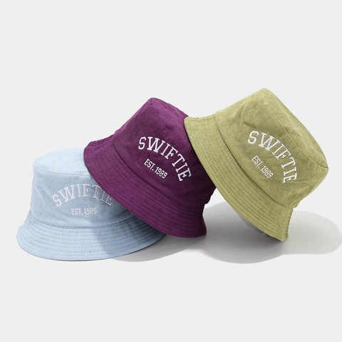 Cord Fischerhut Stickerei Buchstaben Vintage Lässig Mode Sonnenschutz Atmungsaktiv Für Damen Herren