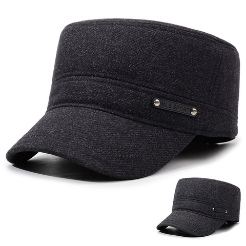 Berretto Cadet Uomo Lana Acrilico Cappello Invernale Con Paraorecchie Antivento Caldo Stile Militare Regolabile