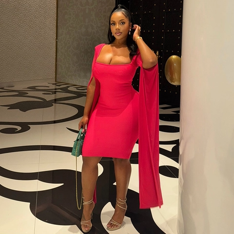 Square Neck Bodycon Minikleid Mit Langen Geschlitzten Kapuzenärmeln Einfarbig Elegant Party Abend Slim Fit Sexy Clubwear