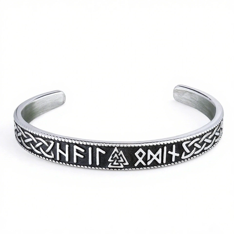 Wikinger Manschettenarmband Edelstahl Nordische Runen Keltischer Knoten Valknut Vintage Offener Armreif Retro Schmuck