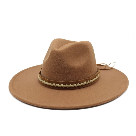 Fedora Hat Wide Brim Felt Jazz Cap With Woven Belt Vintage British Style For Men Women Outdoor Fashion