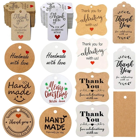 Kraft Paper Gift Tags With Hemp Rope Thank You Handmade Labels For Wedding Party Gift Wrapping Rustic Decor