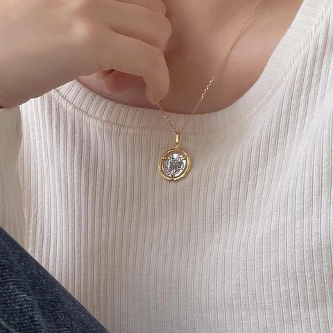 925 Sterling Silber Porträt Münzanhänger Halskette 18k Vergoldet Gold Und Silber Relief Vintage Schmuck Für Damen
