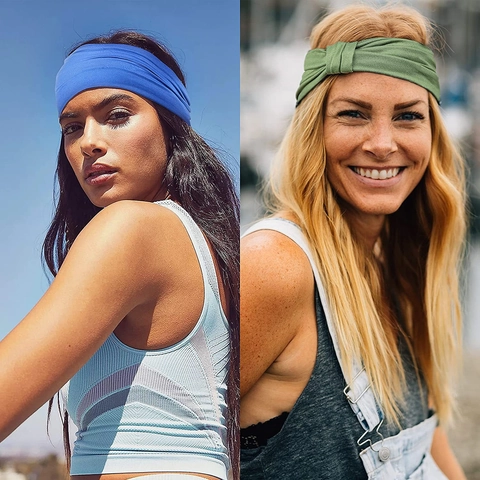 Bandeau De Sport Yoga Large Élastique Couleur Unie Design Nœud Noué Polyester Élasthanne Accessoire Cheveux Femme