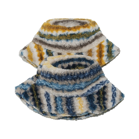 Cappello Alla Pescatora Peluche Righe Sfumate Pelliccia Sintetica Inverno Caldo Antivento Berretto Spesso Per Donna