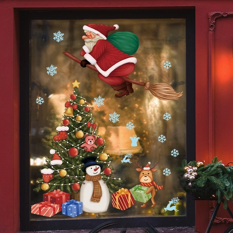 Pegatinas de Ventana de Árbol de Navidad Papá Noel Muñeco de Nieve PVC Autoadhesivas Calcomanías para Decoración de Cristal