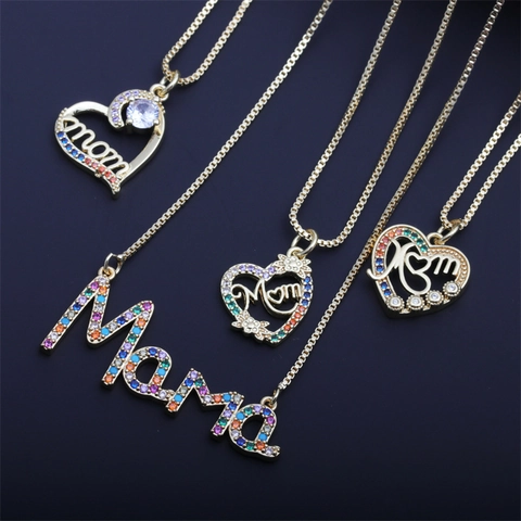Heart MOM Pendant Necklace Copper Cubic Zirconia MAMA Letter Box Chain Jewelry Mother Day Gift Women
