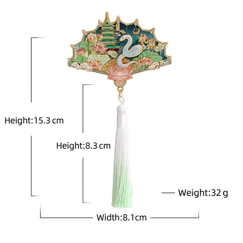 Chinesischer Stil Fächerform Metall Emaille Kühlschrankmagnet Hangzhou Westsee Reise Souvenir Dekorative Satinnquaste Ornament
