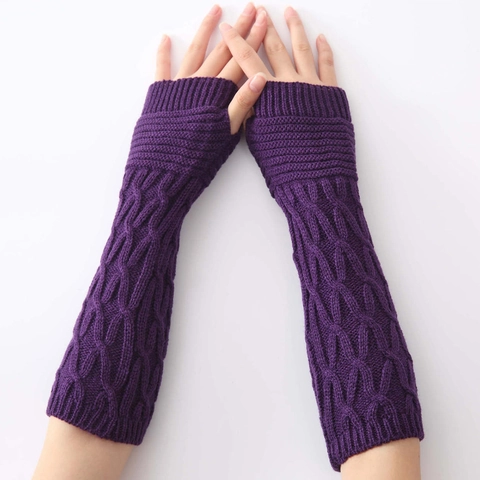Winter Long Cable Knit Fingerless Gloves Acrylic Arm Warmer Wrist Sleeves For Cold Weather Solid Color Unisex