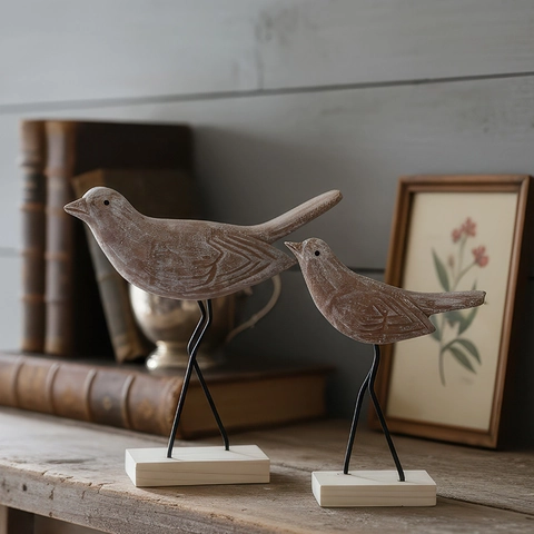 Nordic Retro Wood Bird Figurines Ornaments Distressed Rustic Farmhouse Style For Living Room Desktop Wedding Home Decor