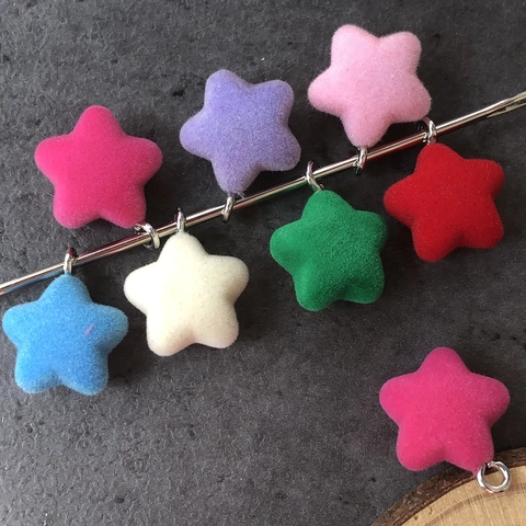 Star Pendants Flocked Velvet Plastic With Metal Loop DIY Jewelry Making Accessories For Keychain Phone Charm Cute Colorful