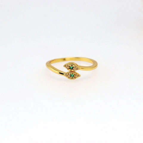 Bague Ajustable Vintage En Forme D'Oeil Laiton Avec Placage En Or Blanc Zircon Vert Bijoux Géométriques Pour Femmes