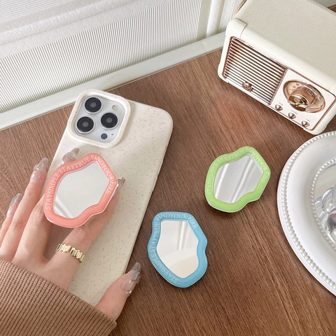 Wavy Shape Phone Grip Airbag Stand With Makeup Mirror Plastic Acrylic Folding Mobile Holder Ins Style Portable