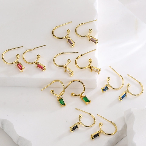 Orecchini Pendenti In Rame Placcato Oro Con Zircone Rettangolare Geometrico Gioielli Di Moda Minimalisti Per Donna