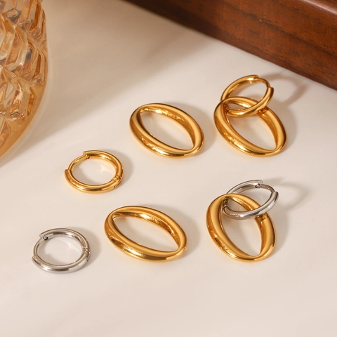 Orecchini A Cerchio Ovali Geometrici In Acciaio Inossidabile Oro E Argento Gioielli Pendenti Minimalisti Da Donna