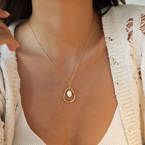 Edelstahl Süßwasserperle Anhänger Halskette Für Damen Unregelmäßiger Wassertropfen Kreuz Strass Schmuck Elegantes Accessoire