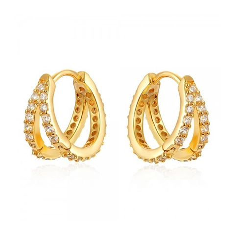 Orecchini A Cerchio Huggie A Doppia Fila Di Zirconi Per Donna Con Perno In Argento Sterling 925 Rame Minimalista Hip Hop