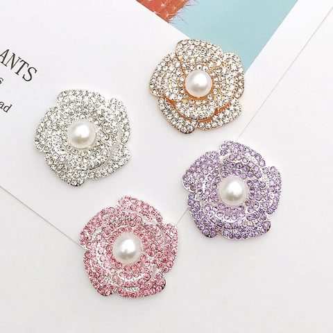 Camellia Flower Charm Pendants Alloy Rhinestone Faux Artificial Pearl For DIY Jewelry Making Crafts Phone Case Decor
