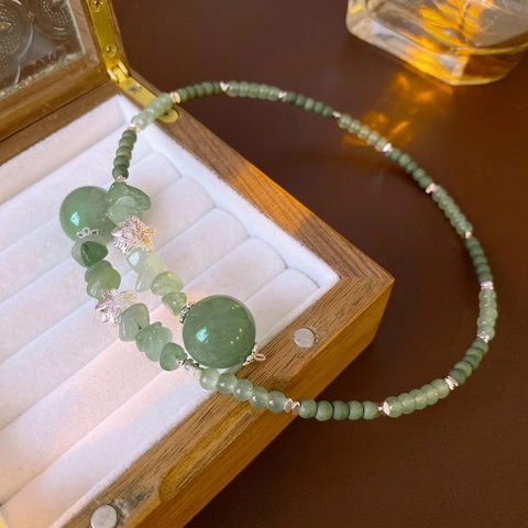 Gargantilla De Cuentas De Jade Verde Para Mujer Estilo Chino Vintage Con Dije De Flor De Loto Plateado Joyería Étnica