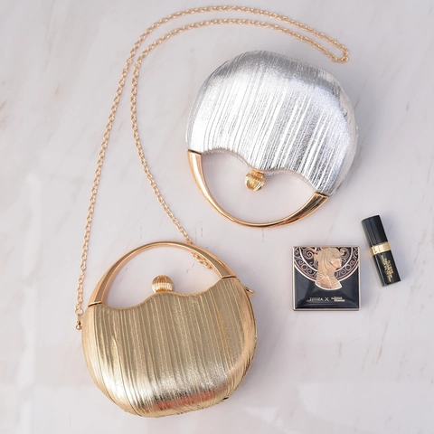 Elegante Avondtas Clutch Dames Geplooid PU Leer Handtas Ronde Metalen Handgreep Kettingriem Voor Feest Bruiloft Banket