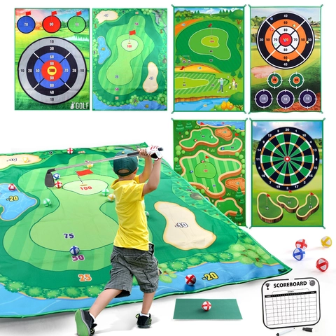 Ensemble de Jeu de Golf pour Enfants Tapis d'Entraînement Intérieur Extérieur Jouet de Sport Avec Clubs Balles Collantes Tableau de Score