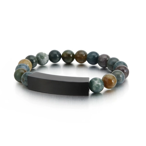 Bracciale Di Perle In Pietra Naturale Con Piastra ID In Acciaio Inossidabile Gioielli Elastici Minimalisti Per Uomini Donne
