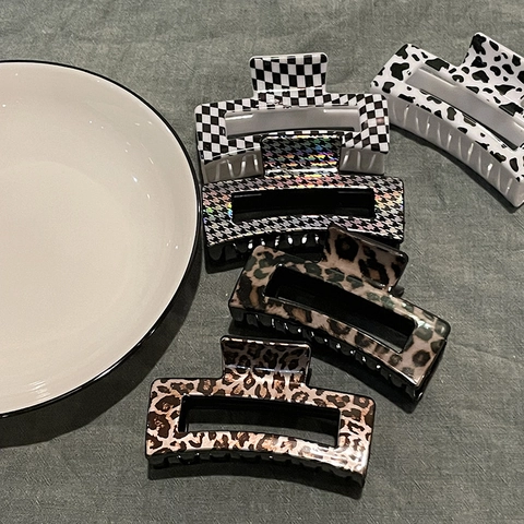 Molletta Per Capelli Rettangolare Antiscivolo In Plastica Motivo Leopardato Scacchiera Mucca Moda Accessori Capelli Donna