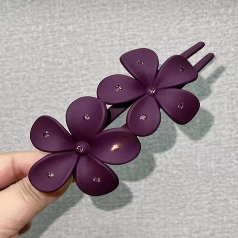 Pince À Cheveux Double Fleur Acrylique Mat Strass Épingle À Cheveux Bec De Canard Style Coréen Élégant Pour Femmes