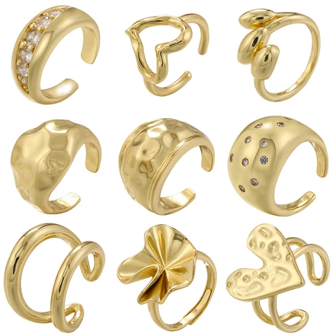 Geometrischer Herz Verstellbarer Ring Messing Kupfer Hammerschlag Textur Zirkonia Vintage Hip Hop Stil Damen Schmuck