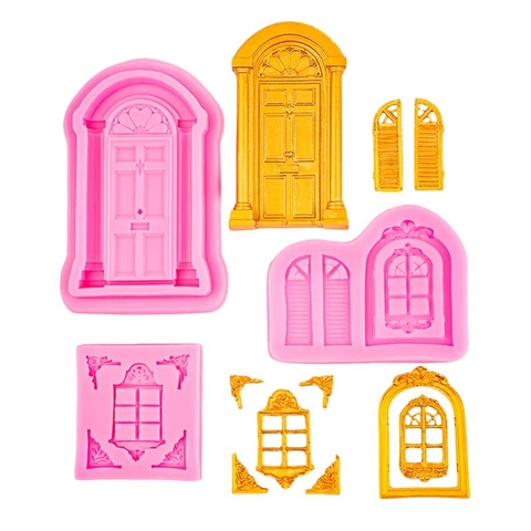 European Vintage Door Window Relief Silicone Mold For Fondant Cake Decoration DIY Baking Craft Embossed Border
