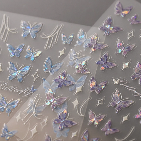 Holographic Butterfly Nail Art Stickers Aurora Laser Self Adhesive Decals Manicure DIY Decoration For Women Girls