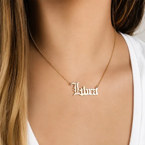 Gothic Old English Twelve Zodiac Sign Pendant Necklace For Women Stainless Steel Gold Silver Rose Gold Fashion Constellation Jewelry