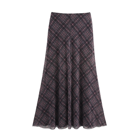 Jupe Longue En Maille À Carreaux Vintage Taille Haute Style Rétro Américain Esthétique Jupe Longue Transparente Femmes