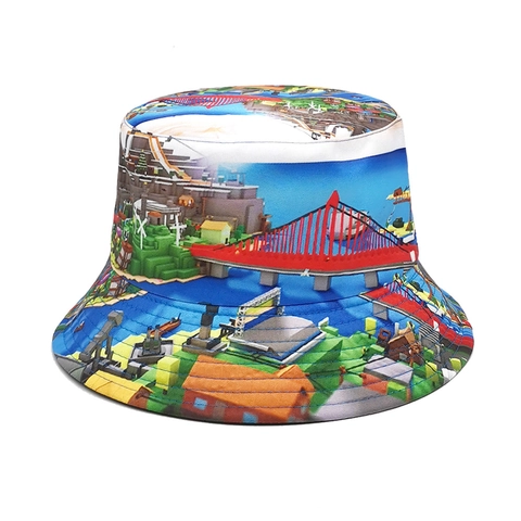 Pixel Art Spielewelt Voxel Landschaft Druck Anglerhut Polyester Sonnenschutz Outdoor Reisen Bunt