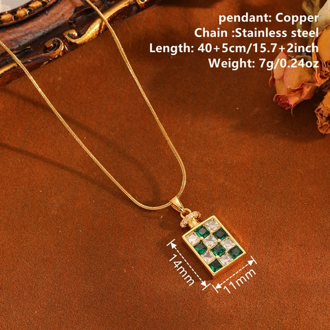 Stainless Steel Snake Bone Chain Necklace With Copper Cubic Zirconia Checkerboard Perfume Bottle Pendant Fashion For Women