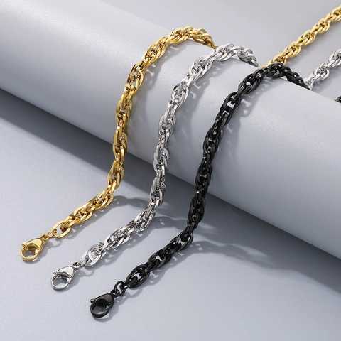 Stainless Steel Rope Chain Necklace And Bracelet Minimalist Hip Hop Fashion Punk Style Jewelry For Men Women